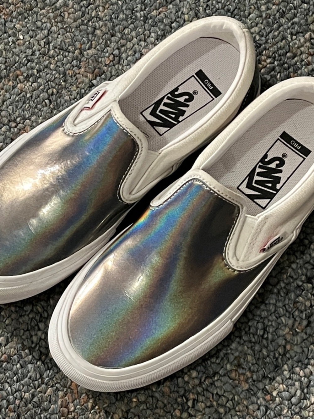 Vans Holographic Silver Slip-On Sneakers with White Trim